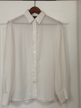 Massimo Dutti 100% Silk Button Down Blouse Off White Cream-Size 6
